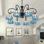 8 Light Tiffany Chandelier Light Victorian Antique Stained Glass Shaded,E26 Pendant Light Traditional Ceiling Light Fixtures,Hanging Light for Dining Room Blue 8 Head