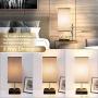 Touch Control Table Lamp, 3 Way Dimmable Bedside Lamp with Type C/USB Charging Port and 2 AC Outlets, Grey Fabric Shade Modern Nightstand Lamp for Bedroom Living Room Office, LED Bulb Included(1 Pack)