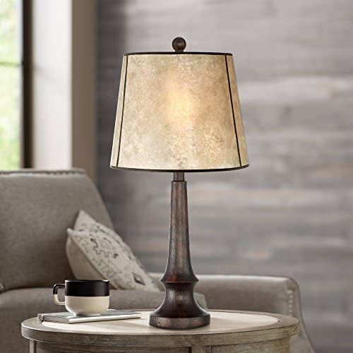 Naomi Rustic Table Lamp Aged Bronze Mica Drum Shade for Living Room Family Bedroom Bedside Nightstand Office - Franklin Iron Works Naomi Rustic Table Lamp Aged Bronze Mica Drum Shade for Living Room Family Bedroom Bedside Nightstand Office - Franklin Iron Works