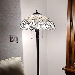 Tiffany Style Floor Lamp Jagged Edge Floral Standing 62'' Tall Stained Glass White Grey Mahogany Antique Vintage Baroque Light Decor Bedroom Living Room Reading Gift AM205FL18B Amora Lighting