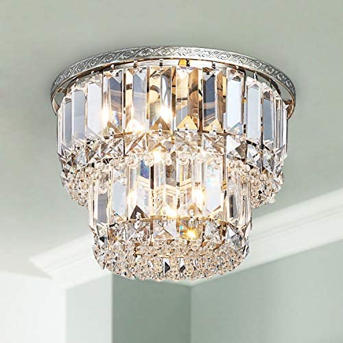 Saint Mossi Chandelier Modern K9 Crystal Raindrop Chandelier Lighting Flush Mount LED Ceiling Light Fixture Pendant Lamp for Dining Room Bathroom Bedroom Livingroom 3 G9 Bulbs Required H9'' X D10''