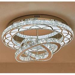 LITFAD Intriguing Multi Ring Crystal Ceiling Light Simple LED Living Room Flush Mount Spotlight Modern Luxury Chandelier Ceiling Lamp in Chrome for Bedroom Dining Room Hotel Entry - White Light