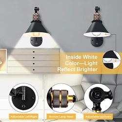 Plug in Wall Sconces Set of 2, PARTPHONER Swing Arm Wall Lamp with Dimmable On Off Switch, Metal Black Vintage Industrial Wall Mounted Lighting Reading Light Fixture for Bedside Bedroom Indoor Doorway