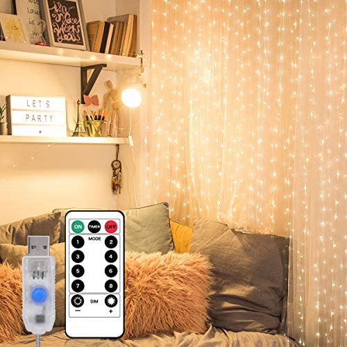 N-A 300 LED Curtain Lights, Window Curtain String Lights 9.8 x 9.8ft with Remote Control USB Plug and Play House Decorating LED Fairy Light for Bedroom, Party, Christmas, Helloween Ideal Gifts