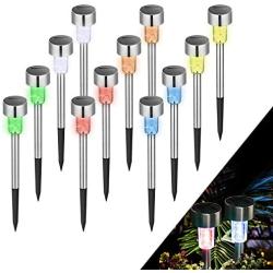 KODOO Solar Garden Lights Outdoor, 6Color 12Pack Stainless Steel Led Pathway Lights for Patio, Lawn, Yard and Walkway