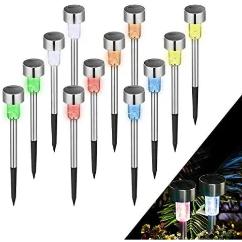 KODOO Solar Garden Lights Outdoor, 6Color 12Pack Stainless Steel Led Pathway Lights for Patio, Lawn, Yard and Walkway