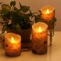 comenzar Flickering Candles, Candles Birch Set of 4 5'' 6'' Birch Bark Battery Candles Real Wax Pillar with Remote Timer