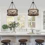 LALUZ Farmhouse Chandelier for Dining Room, 18’’ Round Wooden Chandelier for Kitchen Island, Foyer, Entryway, 5-Light