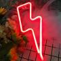 Protecu Red Neon Sign Lightning Bolt, LED Neon Decorative Lights for Wall Decor, Neon Sign Shaped Decor Light, USB/ Battery Operated LED Neon Light Sign for Kids, Christmas, Party, Room Decorations (Red)