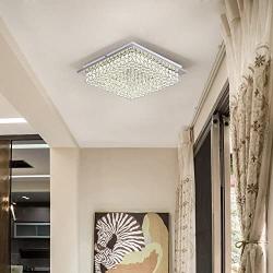 Horisun Minimalist Crystal Chandelier LED Ceiling Light Fixture 4000K Dimmable Flush Mount Ceiling Lamp Square Pendant Lamp for Dining Room, Bathroom, Bedroom, Living Room, Kitchen, Hallway