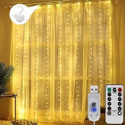 JTBHOIK Window Curtain String Lights, 300 LED 8 Lighting Modes Fairy Lights Remote Control USB Powered, Waterproof Lights for Chrismas Bedroom Party Wedding Home Garden Wall Outdoor Indoor Warm White