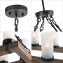 LNC Farmhouse Wood Chandelier Rustic Rectangular Light Fixture with Frosted Glass Shade for Kitchen Island, Dining & Living Room and Bedroom,Large