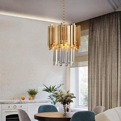 LITFAD Gold 2 Tiers Pendant Light 3 Lights LED Pendant Lamp Modernism Clear Crystal Hanging Ceiling Light Modern Design LED Chandelier for Dining Room Living Room Restaurant Hotel