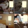 DEEPLITE Small Table Lamp, Bedside Lamp with USB Port, Simple Designed Modern Lamps for Bedrooms Living Room Office Nightstand Side/End Table, Brushed Nickel Metal Base, White Lampshade (Set of 2)