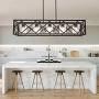 BONLICHT 5 Light Pendant Light for Kitchen Island Matte Black Frame with Seedy Glass Cylinder Shade Dining Room Chandelier Vintage Industrial Lighting Fixture Ceiling Hanging Lamp