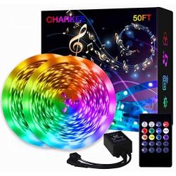 LED Strip Lights, Charkee LED Lights 50ft with Music Sync, Color Changing RGB Lights with Controller and Microphone for Bedroom, Room, Gaming, Party Decoration