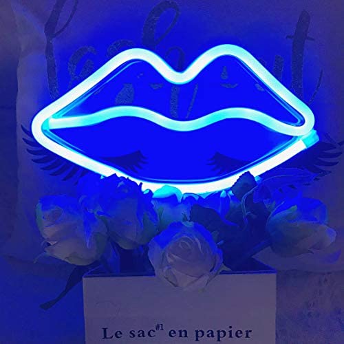 Lips Shaped Neon Signs Led Romantic Art Decorative Neon Lights Wall Decor for Christmas Gift Studio Party Kids Room Living Room Wedding Party Decoration Blue