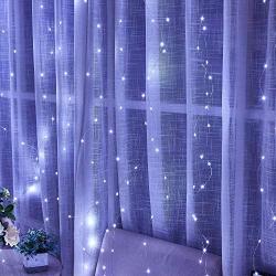 Curtain String Lights for Bedroom Twinkle - 300 Led Fairy String Lights Battery Operated or USB Powered, 9.8x9.8ft Window Curtain Lights with Remote and Hook for Weddings Birthday Party Outdoor Indoor