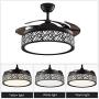 BDenise 42 Inch Invisible Ceiling Fan with Light and Remote Control Black Finish, Retractable Blades LED Chandelier Fans Lights with 3 Color Change and 3-Speeds for Dining/Living Room