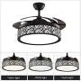 BDenise 42 Inch Invisible Ceiling Fan with Light and Remote Control Black Finish, Retractable Blades LED Chandelier Fans Lights with 3 Color Change and 3-Speeds for Dining/Living Room