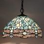Tiffany Hanging Light W12H32 Inch Sea Blue Stained Glass Pendant lamp 1E26 Crystal Bead Dragonfly Style S147 WERFACTORY Series Lamps Chandelier Ceiling Fixture Kitchen Bar Hallway Dining Room Loft