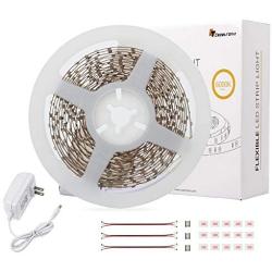 White LED Strip Lights, CT CAPETRONIX 16.4ft 6000K Bright 300 LEDs Flexible Tape Lighting Kit, 12V LED Light Strip for Bedroom, Ceiling, Living Room, Kitchen, Closet, Under Cabinet, Vanity Mirror