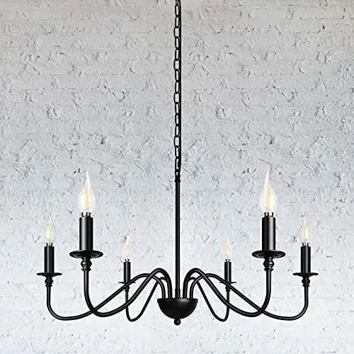 6-Light Black Farmhouse Chandelier Industrial Ceiling Pendant Lighting Fixture Hanging for Kitchen Dining Room Living Room Foyer 6-Light Black Farmhouse Chandelier Industrial Ceiling Pendant Lighting Fixture Hanging for Kitchen Dining Room Living Room Foyer