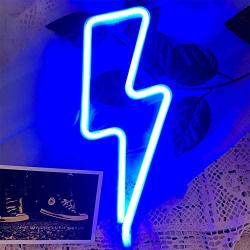 Protecu Lightning LED Neon Decorative Lights for Bedroom, Blue Neon Sign Shaped Decor Light, USB/ Battery Operated LED Neon Light Signs for Kids, Bedroom, Wedding, Birthday, Party, Christmas Decorations (Blue)