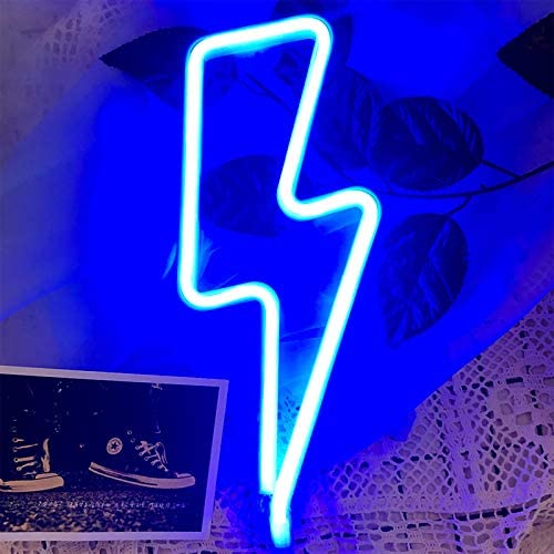 Protecu Lightning LED Neon Decorative Lights for Bedroom, Blue Neon Sign Shaped Decor Light, USB/ Battery Operated LED Neon Light Signs for Kids, Bedroom, Wedding, Birthday, Party, Christmas Decorations (Blue)