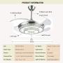 BIGBANBAN Crystal Ceiling Fan with Light and Remote,4-Blades Retractable Fans Chandelier,LED Indoor Fans Ceiling for Dining Room/Bedroom 42 inch (Sliver)