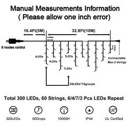 Blingstar Icicle Lights 32.8Ft 300 Led 8 Modes Christmas Lights Plug in Warm White String Lights for Christmas Wedding Party Home Garden Bedroom Indoor Outdoor Decoration