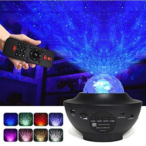 Texbee Star Projector Light with Bluetooth Speaker, Ocean Wave Star Night Light Projector for Kids Bedroom/Gam Room/Home Party, Remote Control/DC Powered by USB