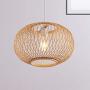 LITFAD Bamboo Globe Pendant Lighting Asian Style 19.5'' Wide 1 Light Hanging Ceiling Lamp in Wood Beige Ceiling Fixture with Adjustable Cord for Dining Room Living Room Restaurant