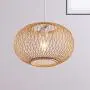 LITFAD Bamboo Globe Pendant Lighting Asian Style 19.5'' Wide 1 Light Hanging Ceiling Lamp in Wood Beige Ceiling Fixture with Adjustable Cord for Dining Room Living Room Restaurant