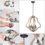 Farmhouse Chandelier, New Modern Orb Kitchen Chandelier, 5-Light Wooden Chandeliers for Dining Rooms, Foyer, Entryway