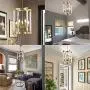 Hanging Pendant Light Fixture-8 Light Rectangle Clear Brass Modern Chandelier for Dining Room, Bedroom, Foyer and Entryway