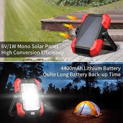 Work Lights, 4400mAh Solar Emergency Lights LED Portable Outdoor Camping Lights, 4 Brightness Modes Waterproof, Built-in Rechargeable Lithium Batteries(with USB Ports to Charge Mobile Devices)