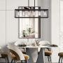Sivilynus Black Chandelier Dining Room Lighting Fixtures Hanging Black 6 Light Farmhouse Kitchen Island Cage with Glass Shade Adjustable Rods Industrial Rustic Ceiling Pendant Lighting