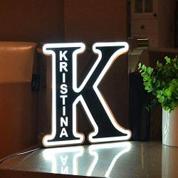 Personalized Decor Led Night Light Marquee Letter Stailness Steel Lights Custom Metal Sign Engraved Name Wall Light for Bedroom Christmas Wedding - Best Gift for Family Lovers Friends Letter K