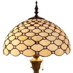 Tiffany Floor Lamp W16H64 Inch Tall Amber Stained Glass Crystal Pear Bead Lampshade S005 WERFACTORY LAMPS Lover Gifts Antique Style Standing Read Lighting Base Living Room Bedroom Bedside Coffee Table
