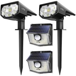 LITOM 12 LEDs Solar landscape Lights Outdoor Cold White + 60 LEDs Solar Motion Sensor Lights Cool White, IP67 Waterproof Solar Powered Security Wall Lights for Yard Garden Driveway Garage Fence 4 Pack