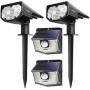 LITOM 12 LEDs Solar landscape Lights Outdoor Cold White + 60 LEDs Solar Motion Sensor Lights Cool White, IP67 Waterproof Solar Powered Security Wall Lights for Yard Garden Driveway Garage Fence 4 Pack