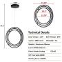 SUNMOO Modern LED Pendant Light Dimmable Creative Chendalier Adjustable Hanging Pendant Lighting Circle 3 Rings 6000K Cool Light Fixture for Dining Room Bedroom Kitchen Island Hall 80W (Black)