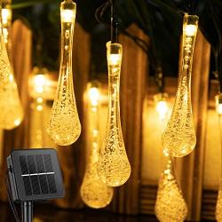 Outdoor Solar String Lights 25.7 Feet 40 Led Water Drop Solar Powered Lights with 8 Modes, Waterproof Fairy Crystal Lights for Patio Garden Yard Tree Wedding Party Decor (Warm White)