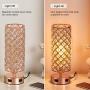 Pink Touch Crystal Lamp Set of 2 with Dual USB Ports, Rose Gold Bedside Lamp, 3 Way Dimmable Nightstand Lamps Desk Light for Bedroom Living Room(Included ST 64 Bulbs)