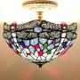 Tiffany Ceiling Fixture Lamp W12H11 Inch Semi Flush Mount Light Stained Blue Dragonfly Shade Antique Style WERFACTORY S004 Series Art Lamps Kitchen Island Bar Hallway Living Room Dining Room Loft