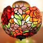 Tiffany Ceiling Fixture Light W12H11 Inch Semi Flush Mount Stained Glass Yellow Red Rose Shade Antique Style S001 WERFACTORY LAMPS Coffee Bar Study Office Entry Kitchen Island Hallway Dining Room Loft