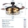 DLLT Ceiling Fan with Lights-42 Inch Industrial Ceiling Fan with Retractable Blades, Vintage Cage Ceiling Lights Fixture with Remote for Kitchen, Dining Room, Living Room, 5 E26 Bulb Not Included, Black