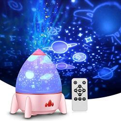 Rocket LED Sound Machine Night Light Star Projector, Galaxy Room Decor with 4 Music | Acts as White Noise Machine | Rotating Remote Control Timer 8 Colors for Kids | Led Bedroom Music Player (Pink)