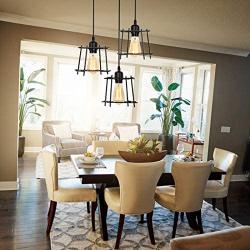 HAITRAL 3-Light Industrial Kitchen Light Fixtures, Geometric Hanging Chandelier for Dining Room, Black Metal Adjustable Pendant Light Fixtures for Living Room